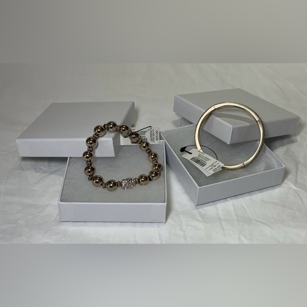 NWT CHICO'S GLAM GOLD WITH RHINESTONES STRETCH BRACELETS Lot Of 2 $50 - Picture 2 of 7